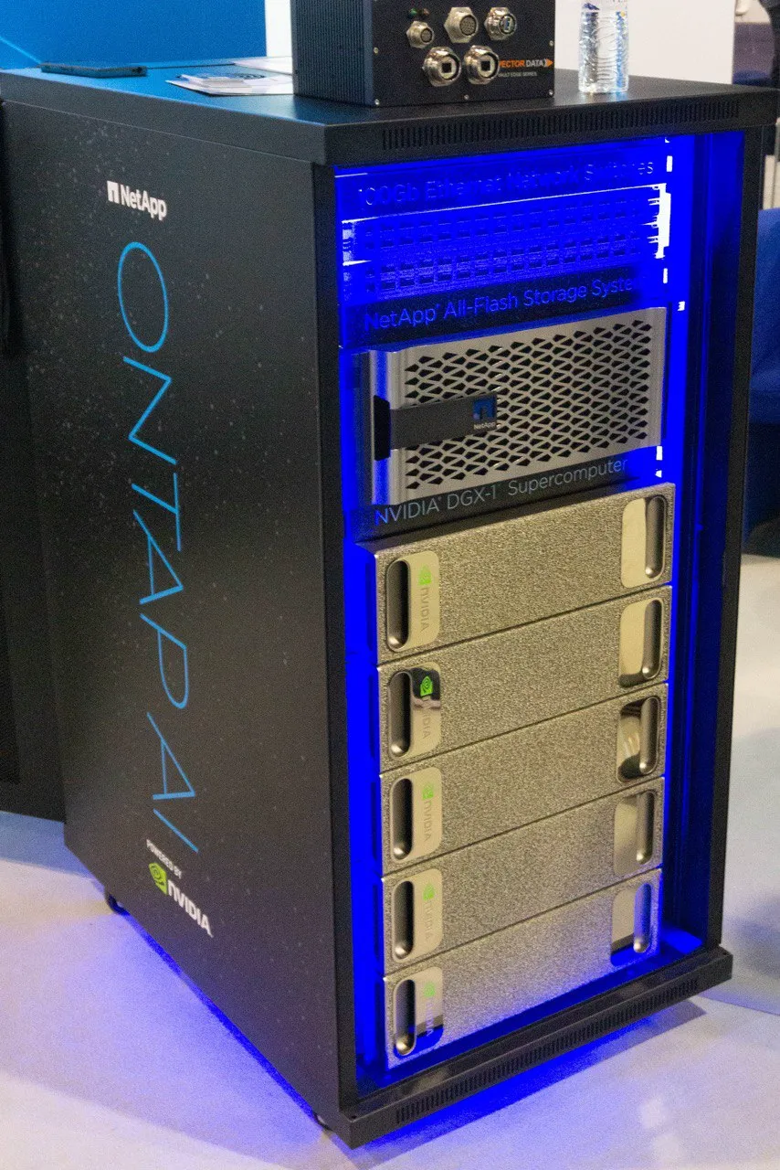 NetApp and NVIDIA ONTAP AI hardware in a data center rack